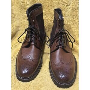 Johnston Murphy Mens Sz 8.5 Boots Brown Leather Wingtip Shearling Wool Sheepskin